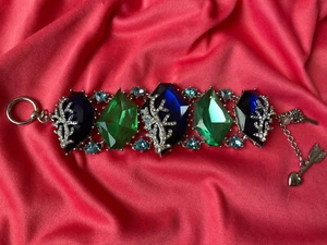Betsey Johnson Blue Sea Crystal Lucite Jewel Ocean Rock Silver Coral Bracelet - Picture 1 of 6
