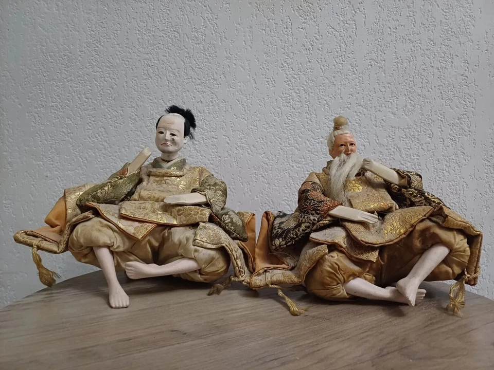 Rare deux anciennes poupées japonaises Ningyo Japon Asie Asiatique - Photo 1/4