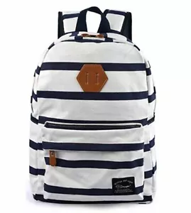 DGY Fashion Canvas Backpack WHITE BLUE STRIPE FITS 14" LAPTOP - Picture 1 of 6