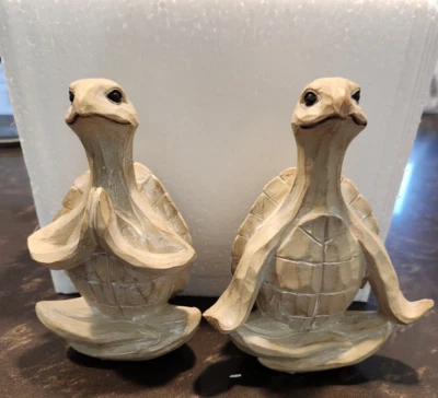 2 piezas estatuas de yoga meditando tortugas marinas, adornos de estatuilla espiritual zen de resina, Foto 1 de 2