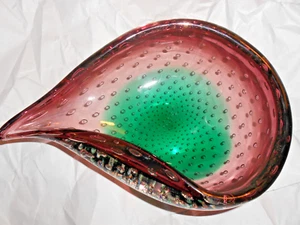 Murano Kunst Glas Amethyst/Smaragd Bullicante Muschelform Schale/Aschenbecher MCM - Bild 1 von 10