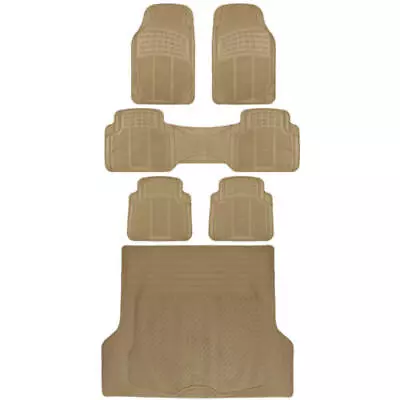 Complete Set All Weather Sturdy Rubber Mats ( 1st, 2nd, 3rd Row & Cargo ) Beige - Image 1 of 4