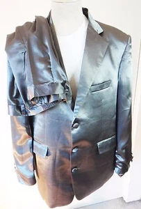 SILBER Metalic Anzug Seide Satin Pyjama Large Hugh Hefner Elvis Zuhälter 2tlg Set Mod - Bild 1 von 12