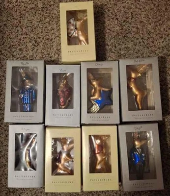 Juego completo de adornos de reno de Papá Noel de vidrio soplado Pottery Barn vintage con cajas Foto 1 de 2