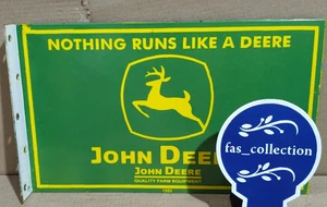 John Deere Porcelain Enamel Sign  18 x 10 Inches 2 Sided - Picture 1 of 7
