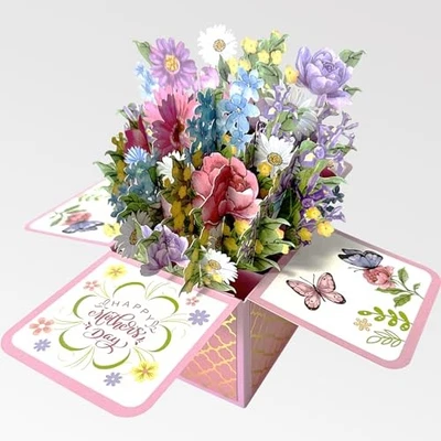  Flower Pop Up Mothers Day Card, 3D Pop Up Happy flowers happy mothers day - Image 1 of 4