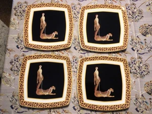 Italian Ceramics Co. Wild Cats 10.75”  (4) Square Plates Woman w/ Jaguar #BxP-10 - Picture 1 of 12