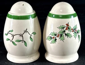 "Salero y pimentero Spode England árbol de Navidad 3"" borde verde acebo muérdago" - Imagen 1 de 4