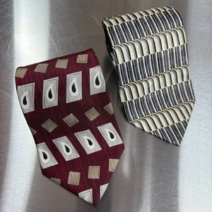 Lot Of 2 Pierre Cardin Necktie Mens Multicolor Silk Geometric Designer Classic - Picture 1 of 5