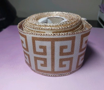Beautiful Gold/Cream Greek Key Ribbon Roll - Image 1 of 4