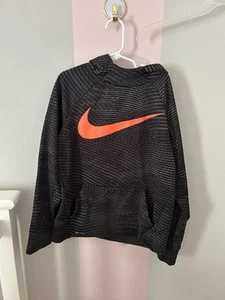 Nike Dri Fit Hoodie Sweatshirt Pullover Youth Boys Size 7/L Black Orange - Picture 1 of 2