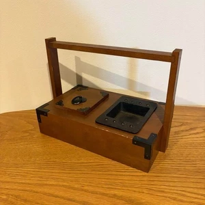 Vintage Japanese Wooden Tabako-bon with Handle – Showa Era Smoking Box Kiseru - Picture 1 of 7