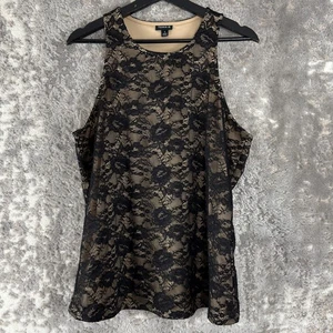 Torrid Plus Size 1X Dark Floral Lace Overlay Top Black Sleeveless Pullover - Picture 1 of 8