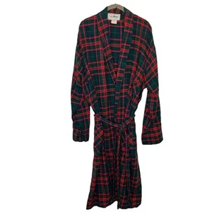 LL Bean Vintage 100% Cotton Flannel Robe W/ Belt Men XL Tall Red Green Plaid USA - Picture 1 of 8