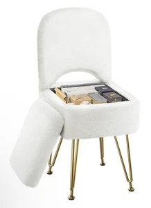 GREENSTELL Vanity Stool Chair with Storage and Folding Back, 13.4" x 15" x 30" - Picture 1 of 7