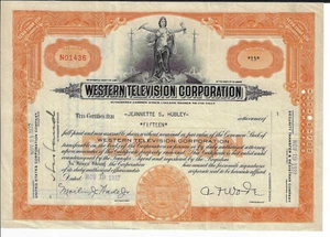 ILLINOIS 1932 Western Television Corp Stock Certificate - Picture 1 of 2