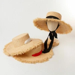 1 Stck. Raffia UV Sonnenband Hüte 52 cm Sommer Stroh Strandmütze Damen Kopfbedeckung Zugang - Bild 1 von 15