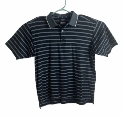 Camisa polo de golf Callaway para hombre talla mediana gris algodón pima rayas cuello negro Foto 1 de 4
