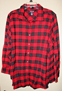 LANDS END Red Buffalo Check Shirt Plus Size 22W Top Womens Holiday Flannel - Picture 1 of 4