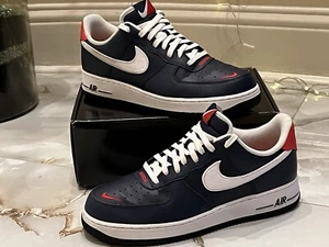 Nike Air Force 1 '07 LV8 4 Obsidian White Swoosh Red Trim ‘USA’  Size 11 - Picture 1 of 16