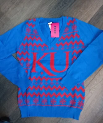 Kansas KU Jayhawks Ugly Christmas  Sweater Womens  Large RARE  FOCO  - Image 1 of 3