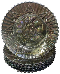 Set of 6 Federal Glass 11" Plates - Clear Gray Iridescent Carnival - VINTAGE - Picture 1 of 11
