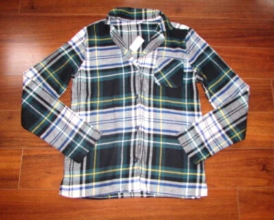 GAP 旧海军 ~ 全新! 全新带标签 S 高 ~ 绿色格子纽扣棉质法兰绒衬衫 c18 — 第 1/4 张图片