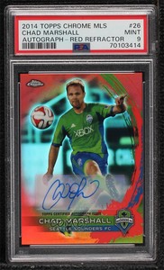2014 Topps Chrome MLS Red Refractor Auto /25 Chad Marshall #26 PSA 9 MINT Auto