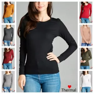 NEW Women Thermal Mini Waffle Long Sleeve CREW NECK T-Shirt Top REG N PLUS S-3XL - Picture 1 of 23