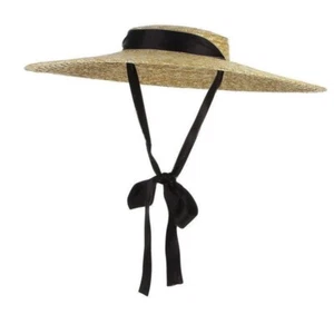 Women Large Wide Brim Straw Summer Hats Ribbon Beach Cap Boater Flat Top Sun Hat - Picture 1 of 1