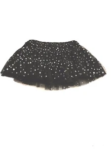 Halloween Costume Girls L 10/12 Black Ruffled Tulle TuTu Silver Stars Petticoat - Picture 1 of 10