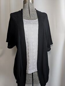 Anthropologie Kimchi Blue Short Sleeve Open Front Long Black Sweater Light Size 