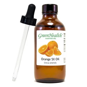 Orange 5X Essential Oil- 4 fl oz-Amber Glass Bottle w/ Glass Dropper-GreenHealth - Picture 1 of 8