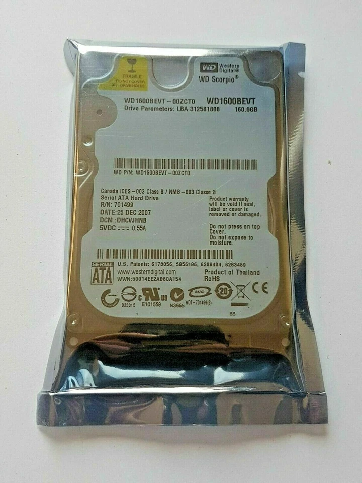 160 GB SATA Western Digital WD1600BEVT-00ZCT0 5400RPM 8MB 2.5 " Hard Drive New - Image 1 of 1