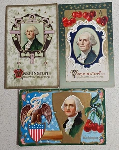 Lot 3 Antique Poastcards GEORGE WASHINTON President's Day Patriotic - Picture 1 of 8
