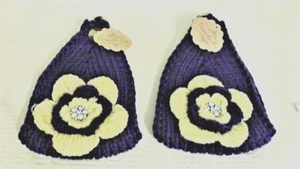Purple/Yellow Knit Ear Warmers SCHOOL COLORS one Size Adjustable Double Button - Imagen 1 de 3