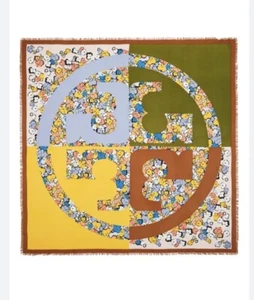 Tory Burch Color Block  Floral Oversized Square Logo 75% Wool 25% Silk Scarf NEW - Picture 1 of 15