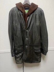 LVC Levi's Vintage Clothing FW13 Leather Car Coat Dark Green Size S Italy - Picture 1 of 5