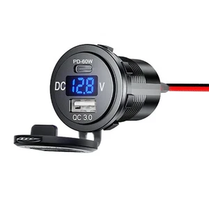 Cargador Rápido USB Coche Y Enchufe y Voltímetro 60W Tipo C Azul Led Carga Rápida - Imagen 1 de 6