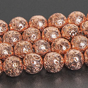 Cuentas sueltas redondas de piedra natural de oro rosa de 8 mm de lava volcánica grado A - Imagen 1 de 3