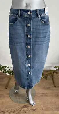 Falda JOULES Francesca Midi Talla 10 12 14 y 18 Azul Denim Abotonada NUEVA FREEPOST Foto 1 de 4