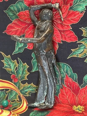 Solid Bronze Sculpture Statue Music Conductor Outsider Brutalist Folk Art 6” Vtg - Image 1 of 4