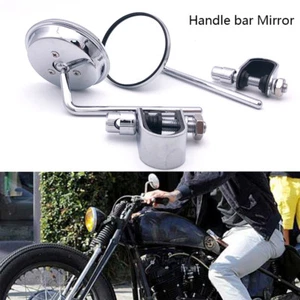Chrome Round 7/8"-1" Handlebar Rear View Side Caliper Mirror Cruiser Chopper 883 - Picture 1 of 9