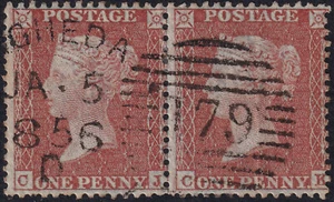 1855 C6 1d RED BROWN LC P14 PLATE 10 VERY FINE PAIR IRISH DROGHEDA (CJ/CK) - Picture 1 of 2