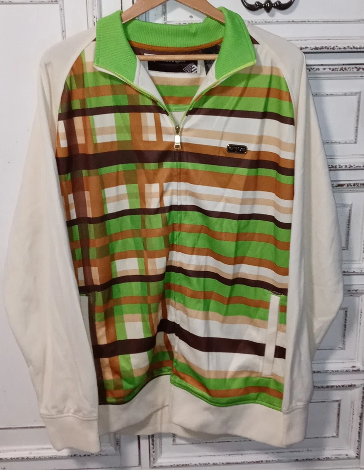 Chaqueta deportiva vintage Y2K Enyce BEIGE Y VERDE a rayas cremallera completa talla XXL Foto 1 de 4