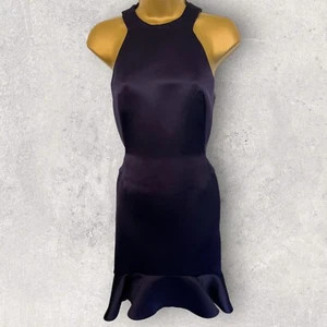 Mini Vestido McQ Alexander McQueen Azul Marino Púrpura Satinado Volantes Dobladillo IT 38 UK 6 - Imagen 1 de 5