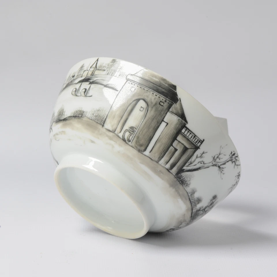 Antique 18C Chinese Porcelain Encre de Chine Qianlong Bowl China Village Figures - Image 1 of 1