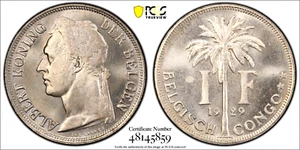 Franco belga del Congo 1929, variedad leyenda flamenca belga, graduación profesional MS 64, KM-21 - Imagen 1 de 2