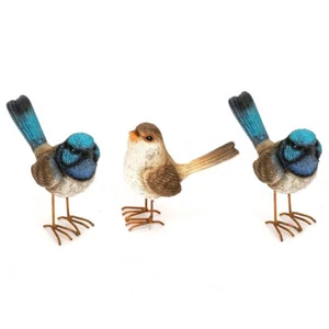 3x Garden 11.5cm Fairy Wren w/ Feet Ornament Outdoor Home Decor Large Assorted - Picture 1 of 3