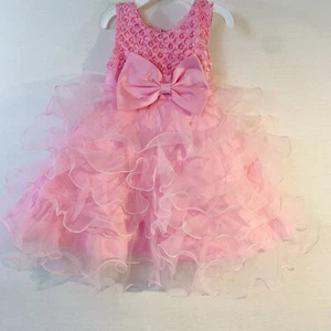 Iefiel Baby Toddler Formal Dress Pink Ruffles Beads Sparkle Bow 18-24 Months 80 - Picture 1 of 8